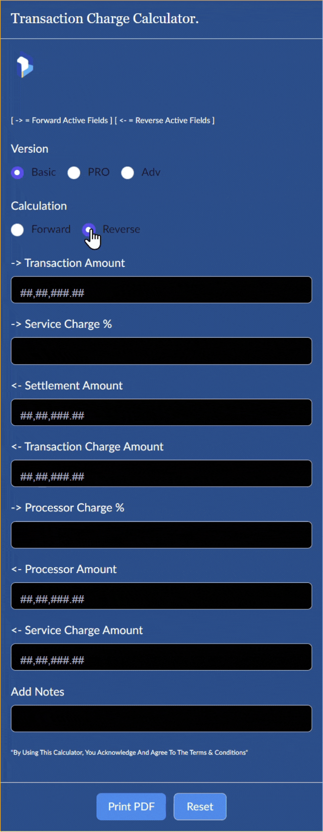 Reverse Transaction Charge Calculator